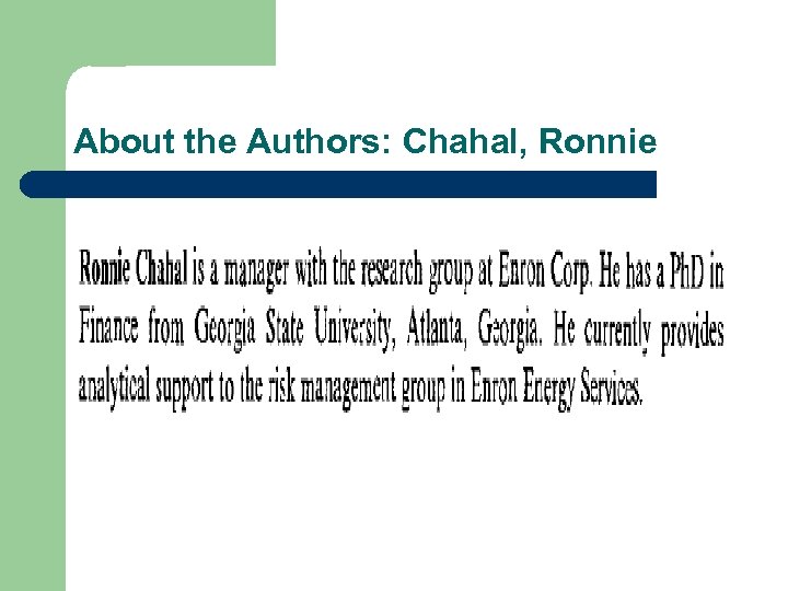 About the Authors: Chahal, Ronnie 