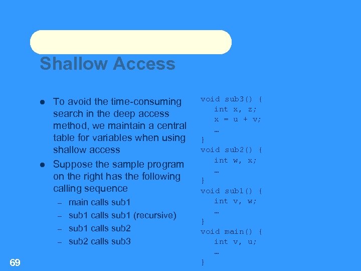 Shallow Access To avoid the time-consuming search in the deep access method, we maintain