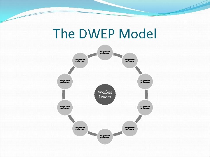 The DWEP Model Programme participant Programme participant Worker Leader Programme participant Programme participant 