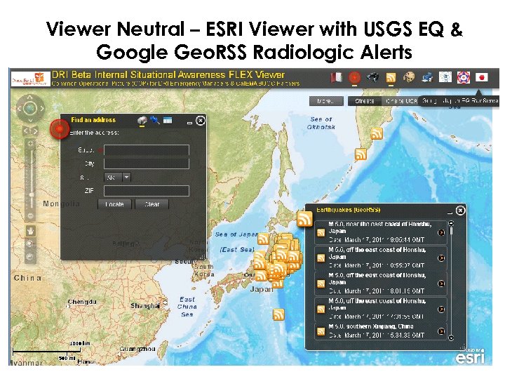 Viewer Neutral – ESRI Viewer with USGS EQ & Google Geo. RSS Radiologic Alerts