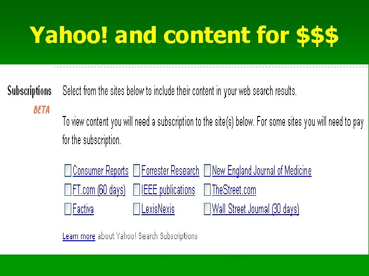 Yahoo! and content for $$$ 