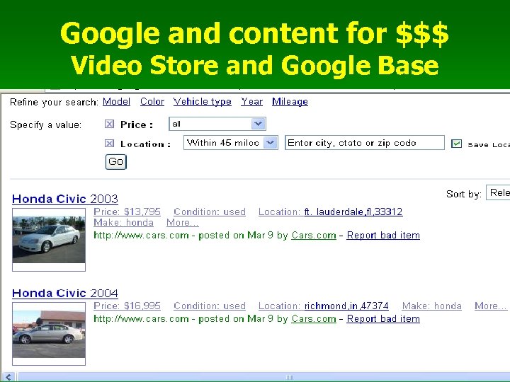 Google and content for $$$ Video Store and Google Base 