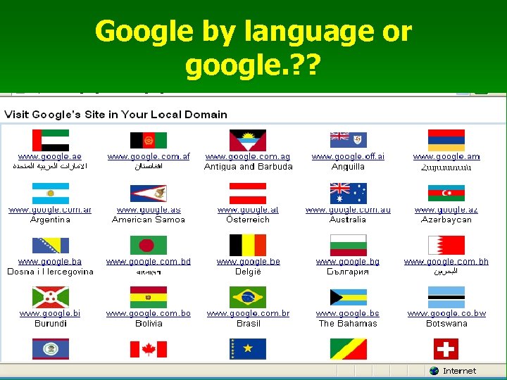 Google by language or google. ? ? 