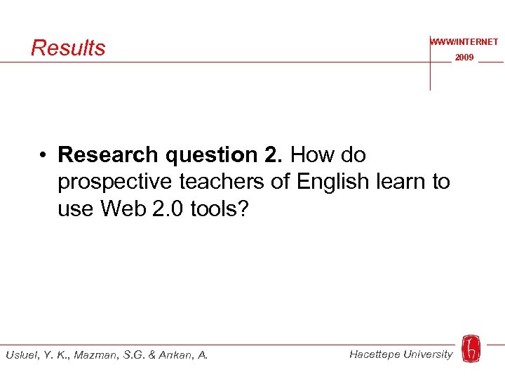 Results WWW/INTERNET 2009 • Research question 2. How do prospective teachers of English learn