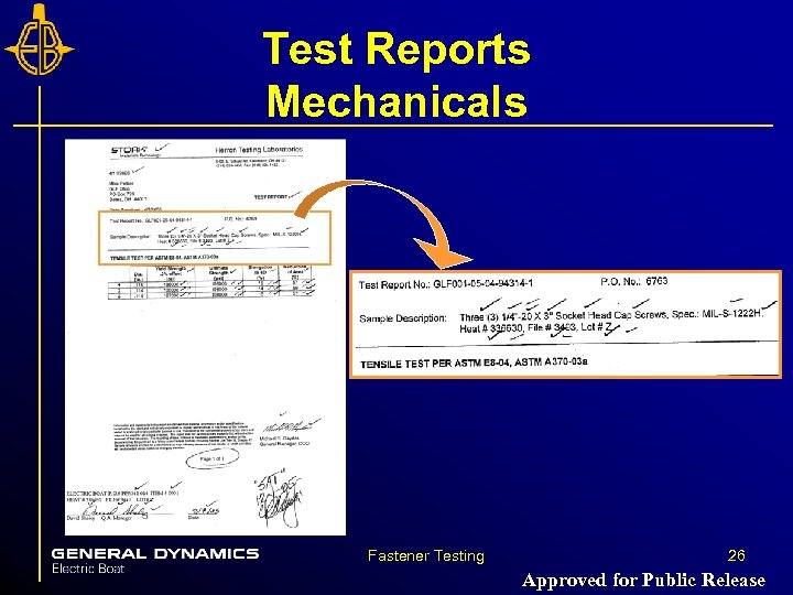 Test Reports Mechanicals Fastener Testing 26 Approved for Public Release 