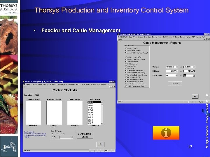 Thorsys Production and Inventory Control System Feedlot and Cattle Management 17 All Rights Reserved