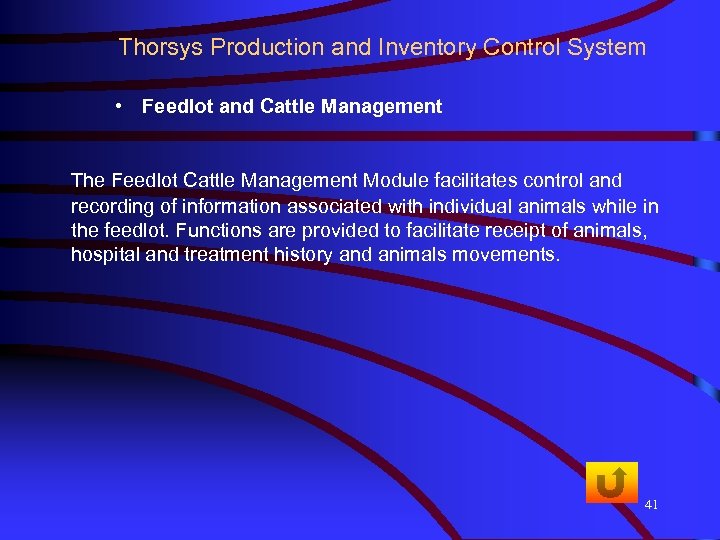 Thorsys Production and Inventory Control System • Feedlot and Cattle Management The Feedlot Cattle
