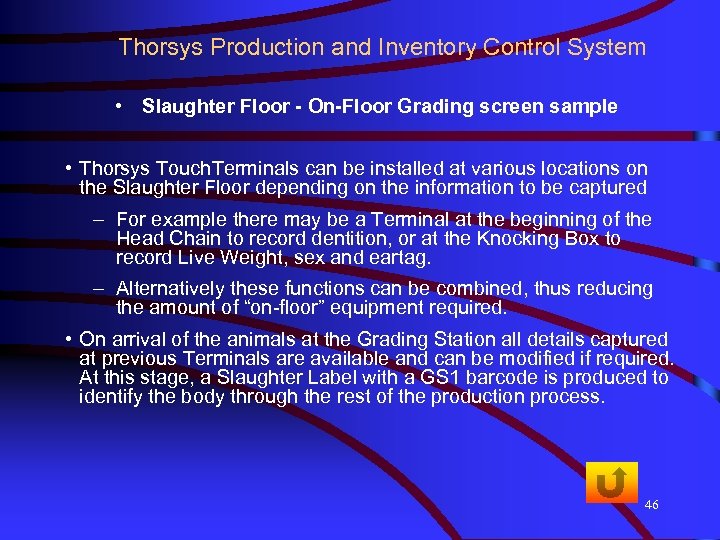 Thorsys Production and Inventory Control System • Slaughter Floor - On-Floor Grading screen sample