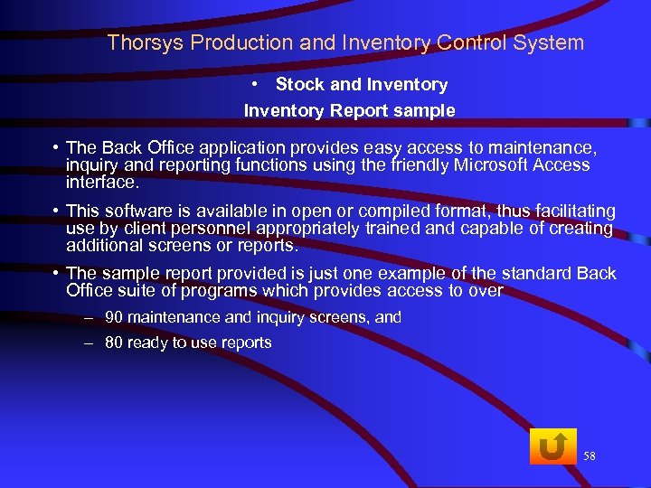 Thorsys Production and Inventory Control System • Stock and Inventory Report sample • The