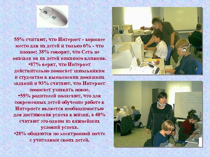  55% считают, что Интернет - хорошее место для их детей и только 6%