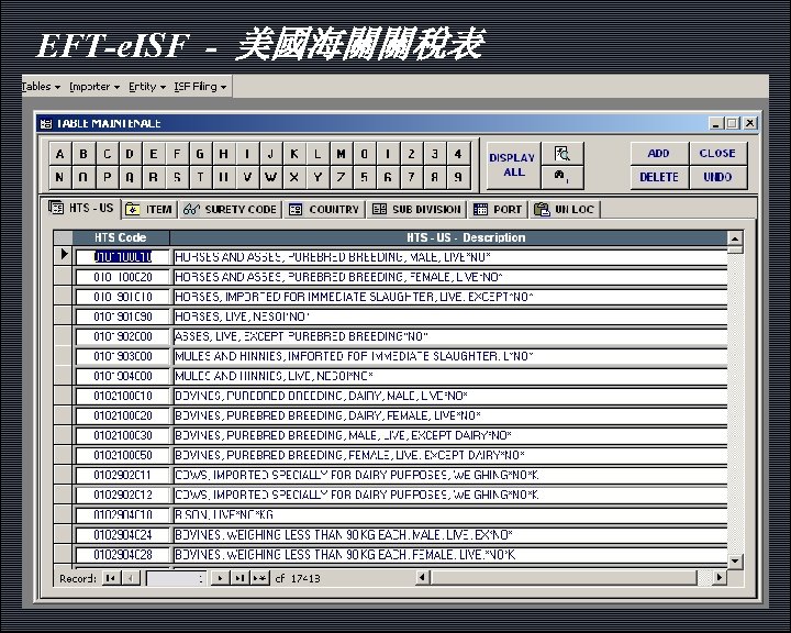 EFT-e. ISF - 美國海關關稅表 