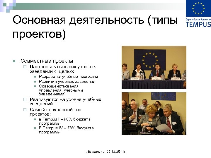 Основная деятельность (типы проектов) n Совместные проекты ¨ Партнерства высших учебных заведений с целью: