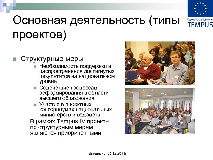 Основная деятельность (типы проектов) n Структурные меры n n n ¨ Необходимость поддержки и