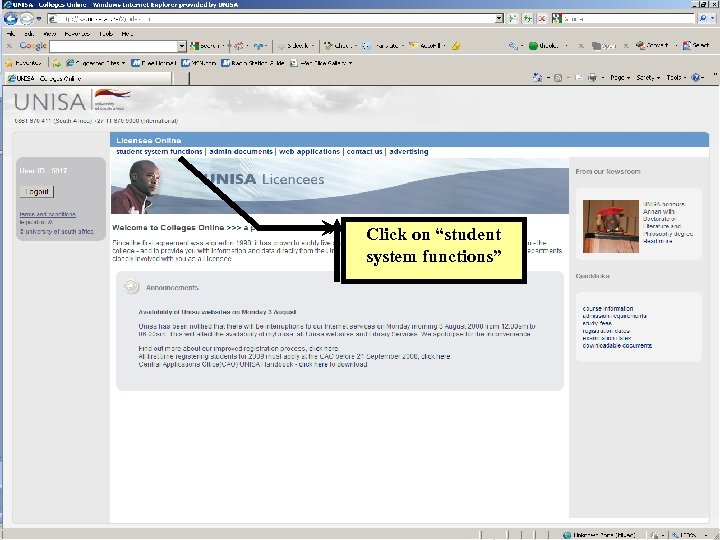 Click on “student system functions” 