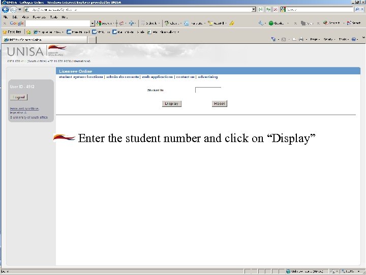 Enter the student number and click on “Display” 