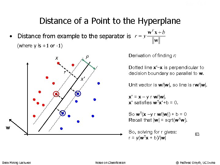 Sec. 15. 1 Distance of a Point to the Hyperplane • Distance from example
