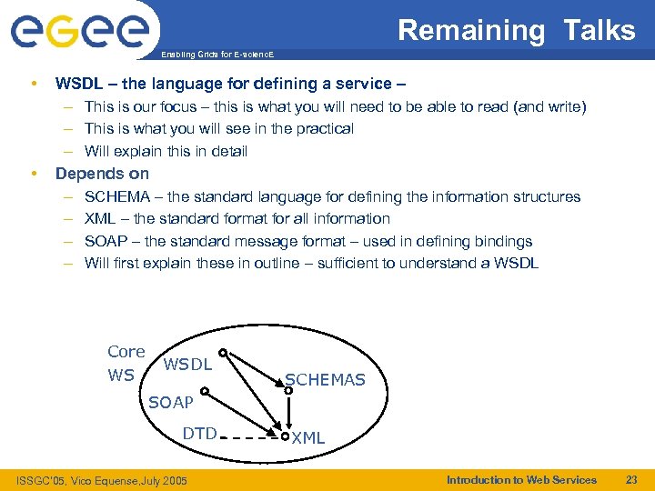 Remaining Talks Enabling Grids for E-scienc. E • • WSDL – the language for