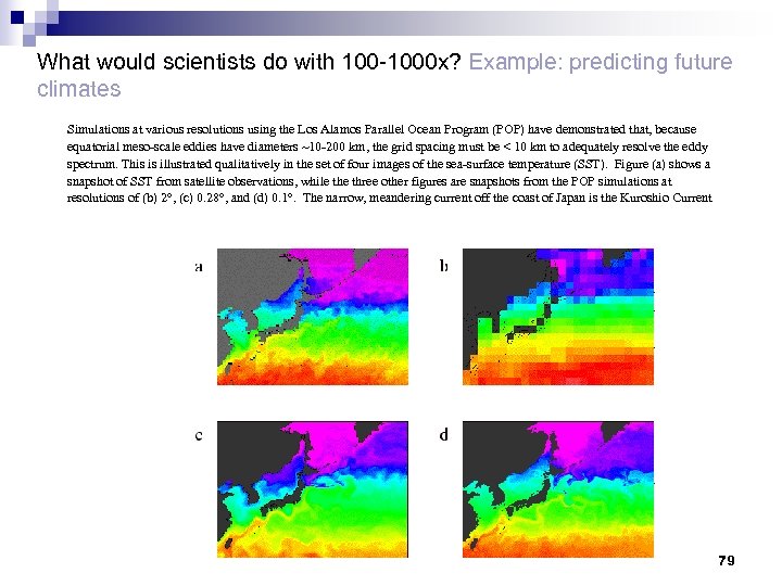 What would scientists do with 100 -1000 x? Example: predicting future climates Simulations at