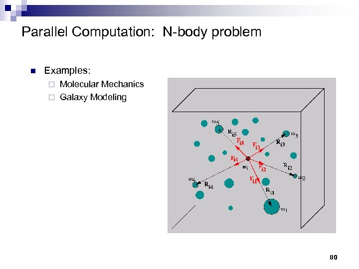 Parallel Computation: N-body problem n Examples: Molecular Mechanics ¨ Galaxy Modeling ¨ 80 