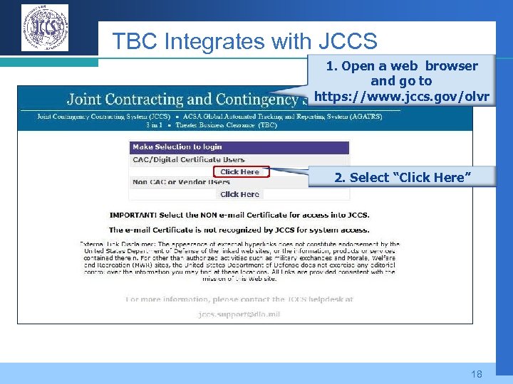TBC Integrates with JCCS 1. Open a web browser and go to https: //www.