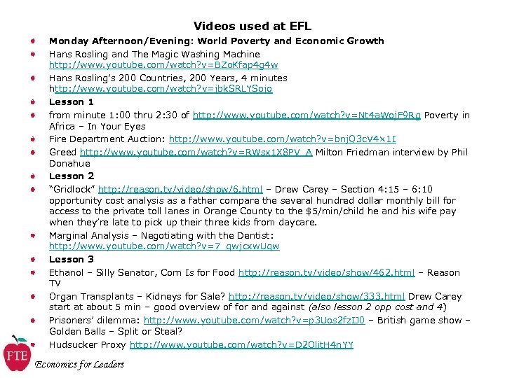 Videos used at EFL Monday Afternoon/Evening: World Poverty and Economic Growth Hans Rosling and