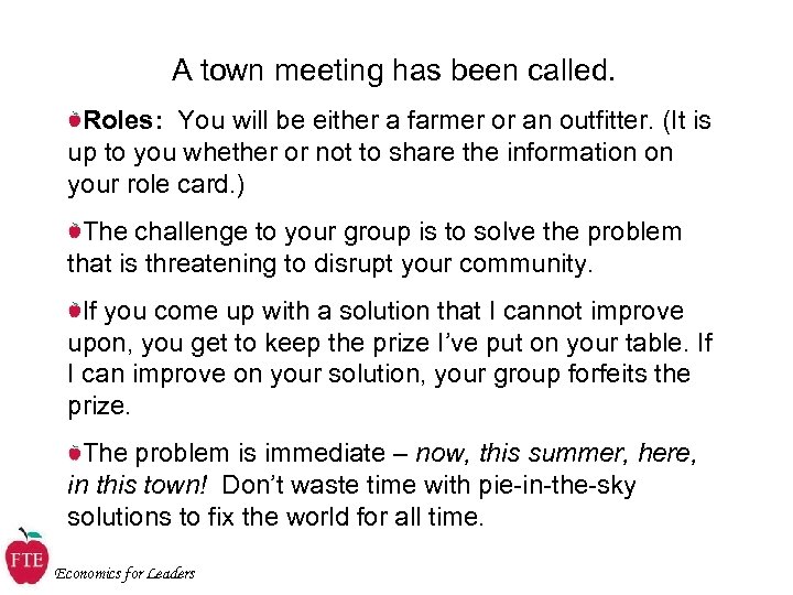 A town meeting has been called. Roles: You will be either a farmer or