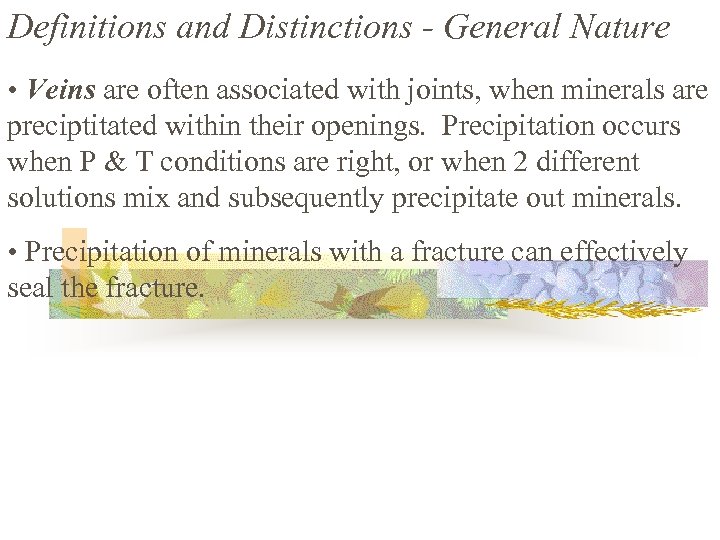 Definitions and Distinctions - General Nature • Veins are often associated with joints, when