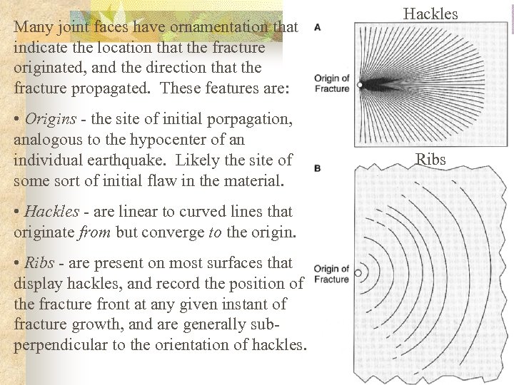 Many joint faces have ornamentation that indicate the location that the fracture originated, and