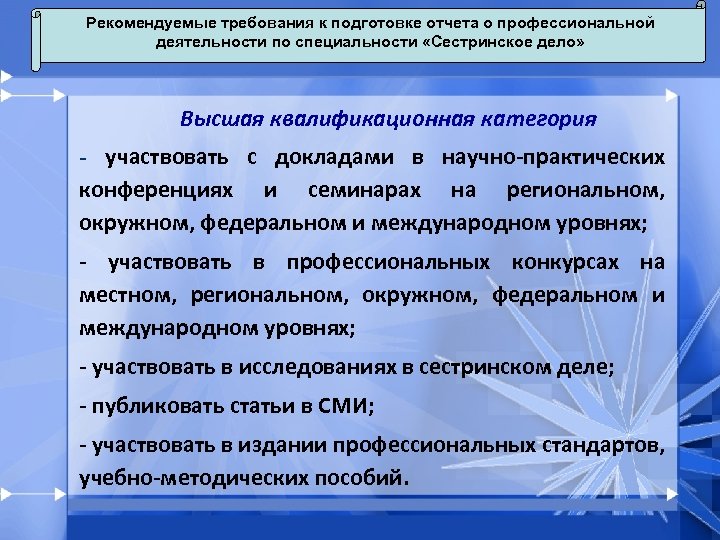 Отчет о профессиональной деятельности медицинской сестры в стоматологии для аккредитации образец