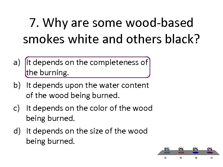 7. Why are some wood-based smokes white and others black? a) It depends on