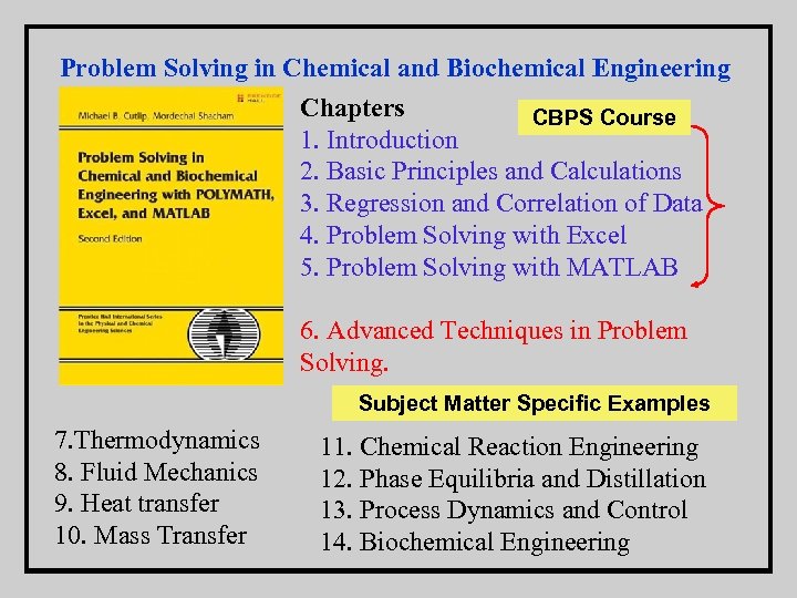 Problem Solving in Chemical and Biochemical Engineering Chapters CBPS Course 1. Introduction 2. Basic