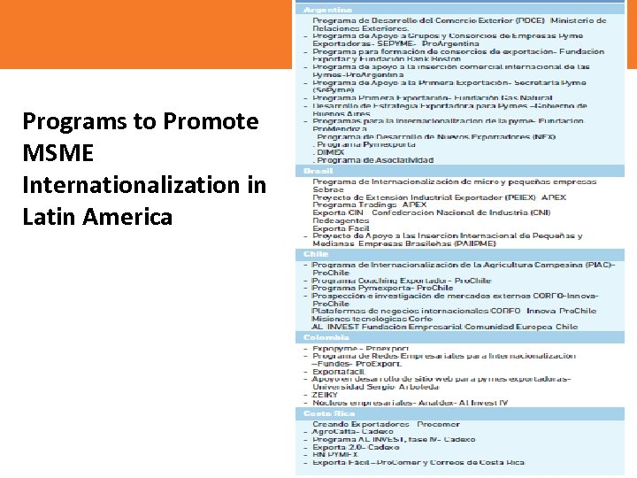 Programs to Promote MSME Internationalization in Latin America 