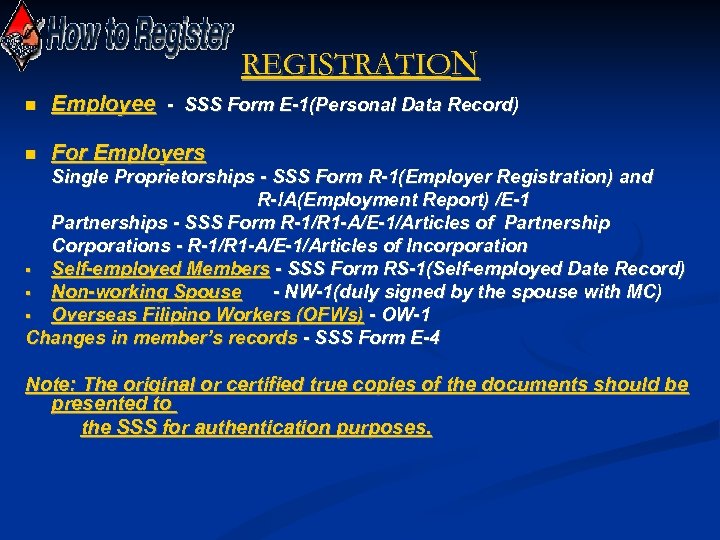 REGISTRATION Employee - SSS Form E-1(Personal Data Record) For Employers Single Proprietorships - SSS