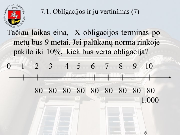 7. 1. Obligacijos ir jų vertinimas (7) Tačiau laikas eina, X obligacijos terminas po
