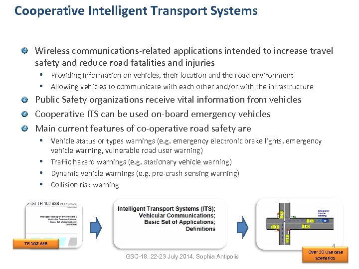 Cooperative Intelligent Transport Systems Wireless communications-related applications intended to increase travel safety and reduce