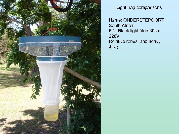 Light trap comparisons Name: ONDERSTEPOORT South Africa 8 W, Black light blue 30 cm