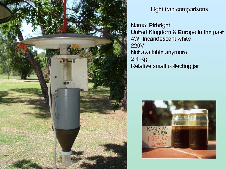 Light trap comparisons Name: Pirbright United Kingdom & Europe in the past 4 W,