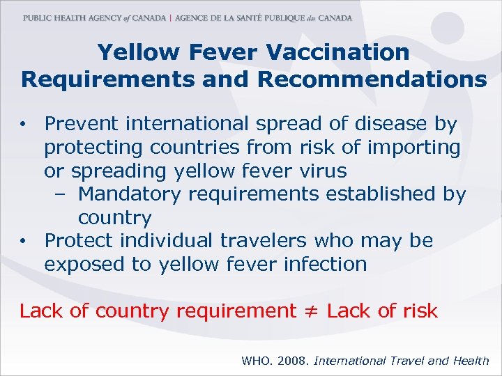Yellow Fever Vaccination Requirements and Recommendations • Prevent international spread of disease by protecting