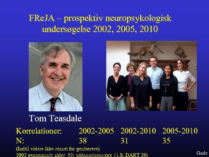 FRe. JA – prospektiv neuropsykologisk undersøgelse 2002, 2005, 2010 Tom Teasdale Korrelationer: N: 2002