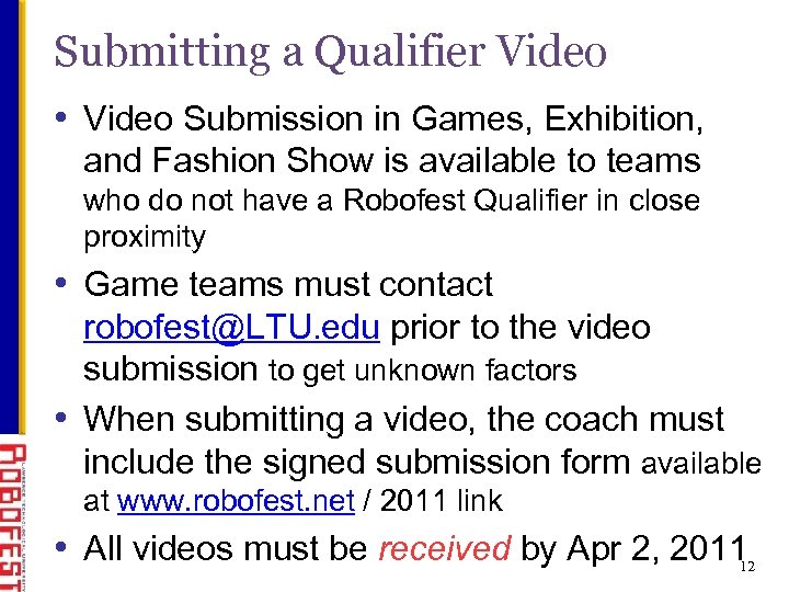 Submitting a Qualifier Video • Video Submission in Games, Exhibition, and Fashion Show is