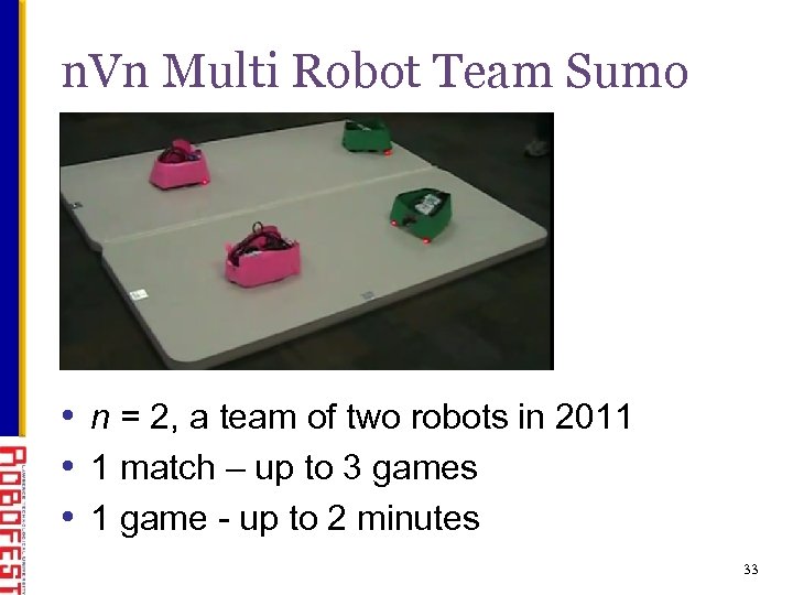 n. Vn Multi Robot Team Sumo • n = 2, a team of two