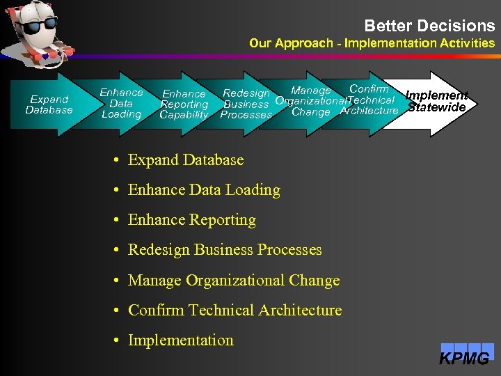 Better Decisions Our Approach - Implementation Activities Expand Database Enhance Data Loading Enhance Reporting