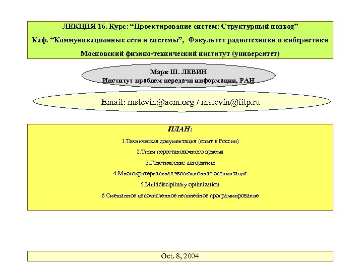 ЛЕКЦИЯ 16. Курс: “Проектирование систем: Структурный подход” Каф. “Коммуникационные сети и системы”, Факультет радиотехники