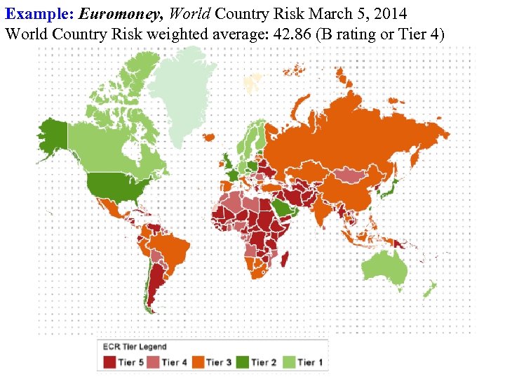 Example: Euromoney, World Country Risk March 5, 2014 World Country Risk weighted average: 42.