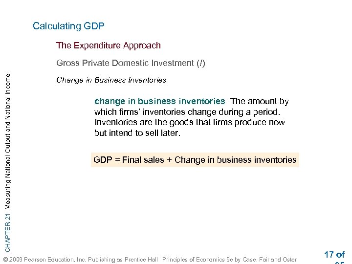 Calculating GDP The Expenditure Approach CHAPTER 21 Measuring National Output and National Income Gross