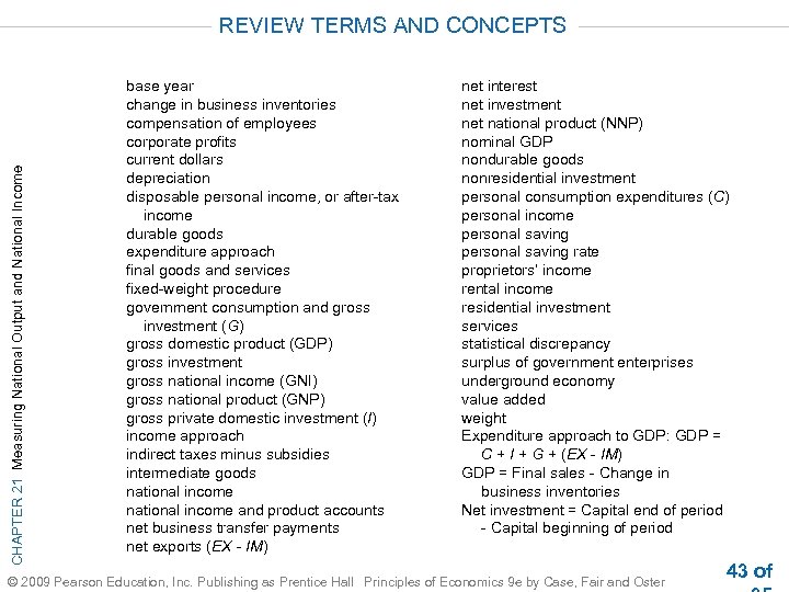 CHAPTER 21 Measuring National Output and National Income REVIEW TERMS AND CONCEPTS base year