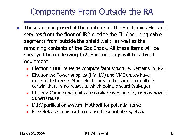 Components From Outside the RA n These are composed of the contents of the