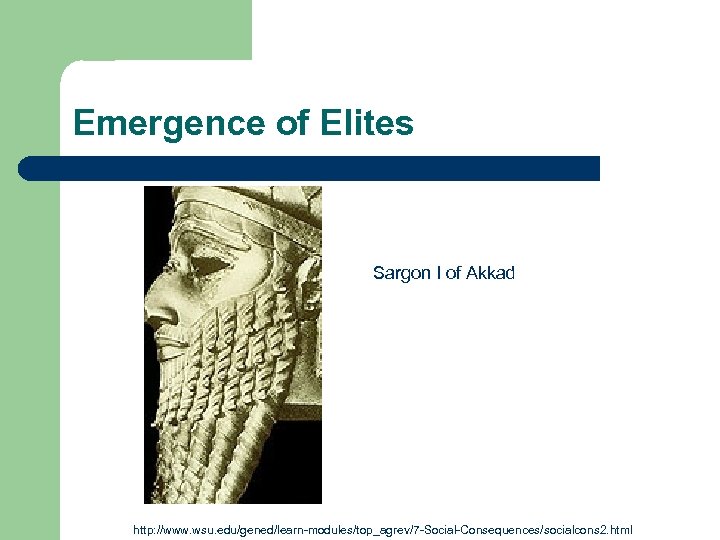 Emergence of Elites Sargon I of Akkad http: //www. wsu. edu/gened/learn-modules/top_agrev/7 -Social-Consequences/socialcons 2. html