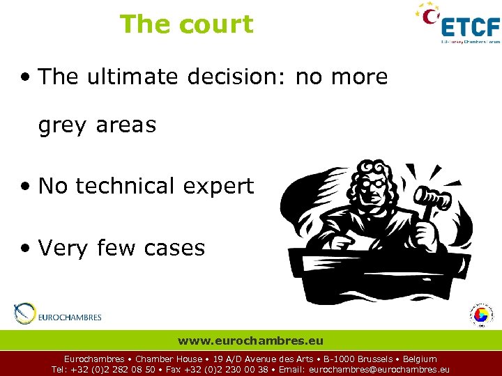 The court • The ultimate decision: no more grey areas • No technical expert