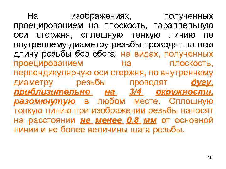На изображениях, полученных проецированием на плоскость, параллельную оси стержня, сплошную тонкую линию по внутреннему
